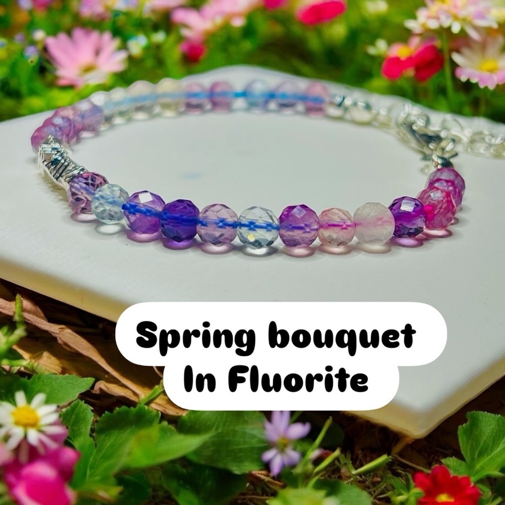 Purple Authentic Fluorite Gemstone Beaded Bracelet - Purple and Pink